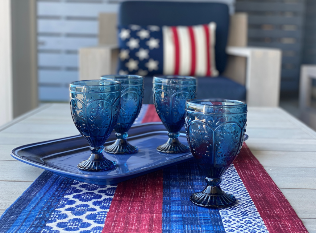 red white and blue goblets
