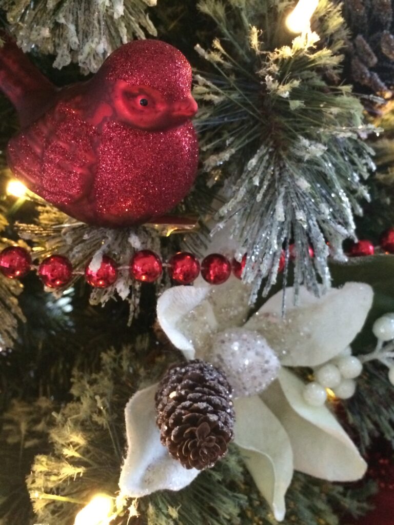 red bird and white magnolia decorations for Christmas