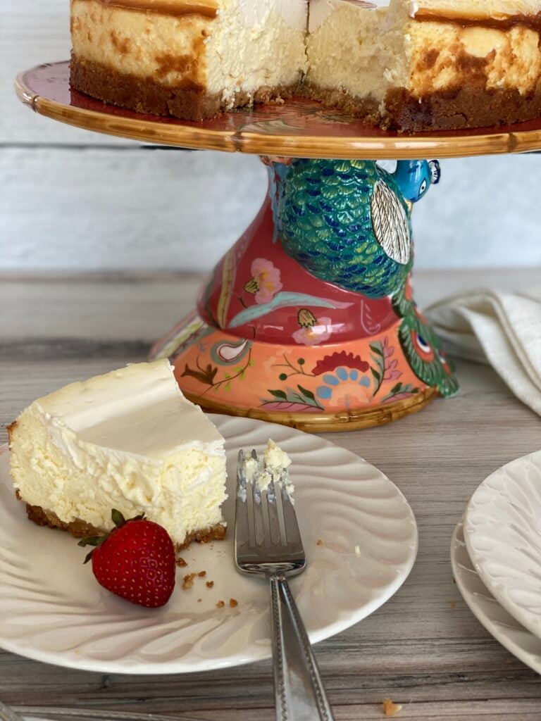 a slice of creamy cheesecake