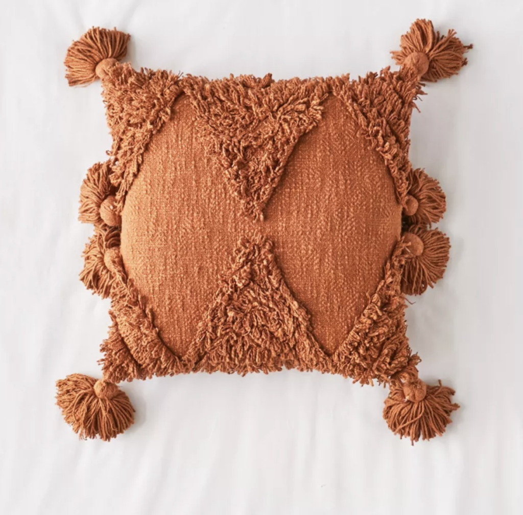 tasseled pillow for dorm room or apartment