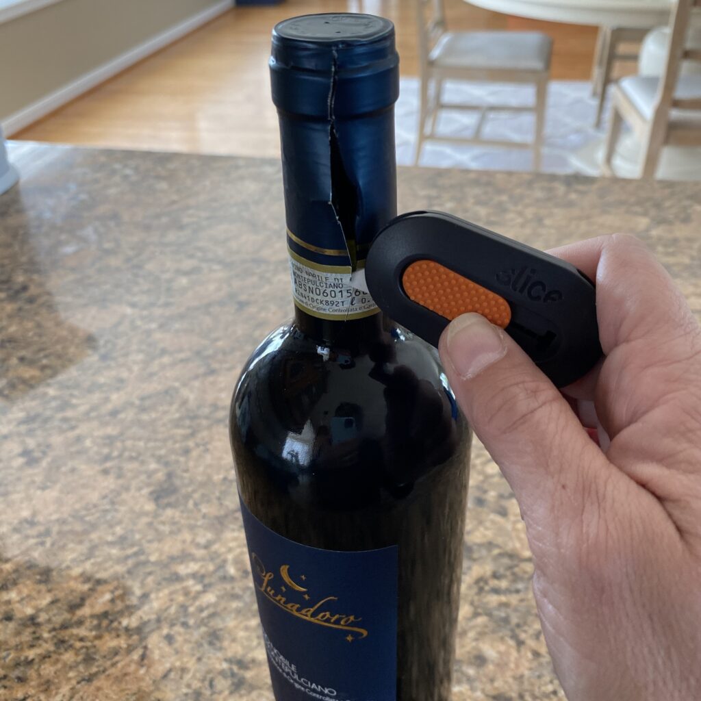 slice cuts open wine packaging so easily.