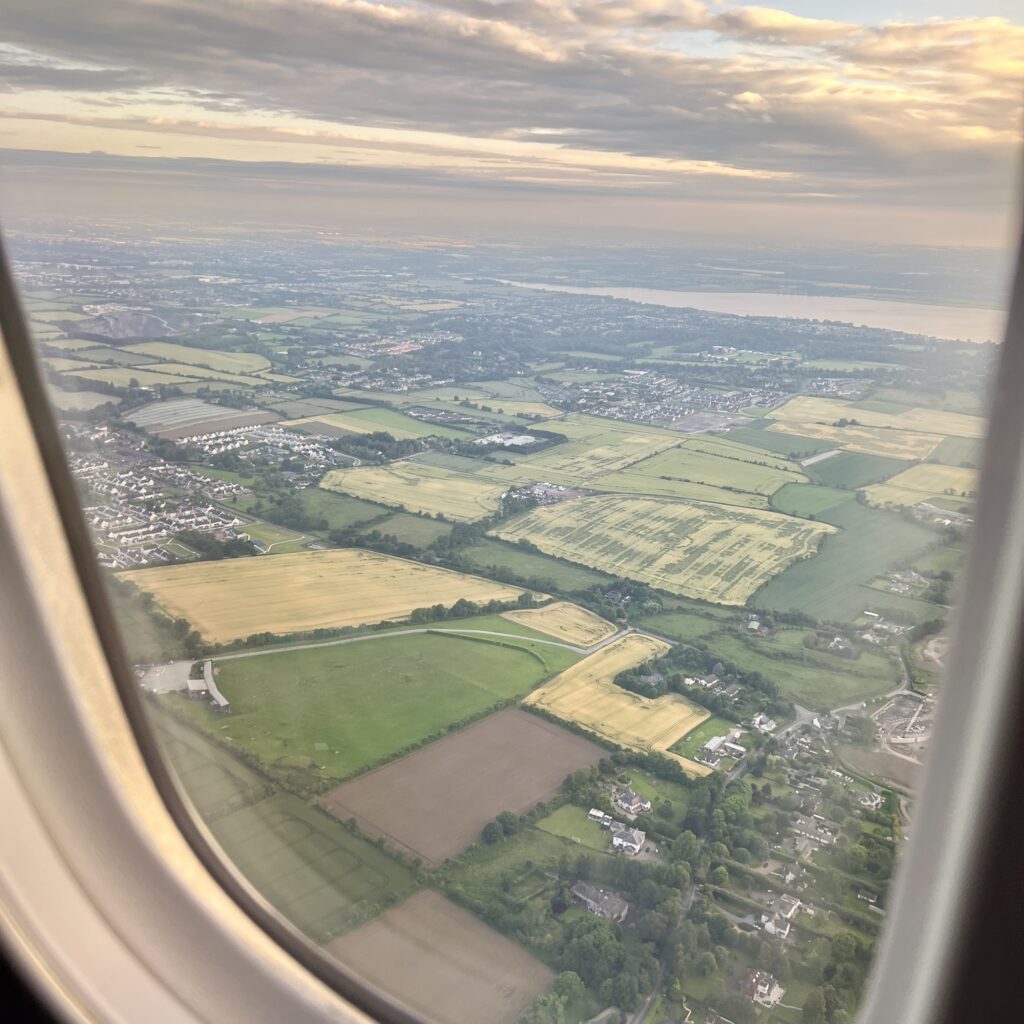 View from airplane arriving in Dubln, Ireland